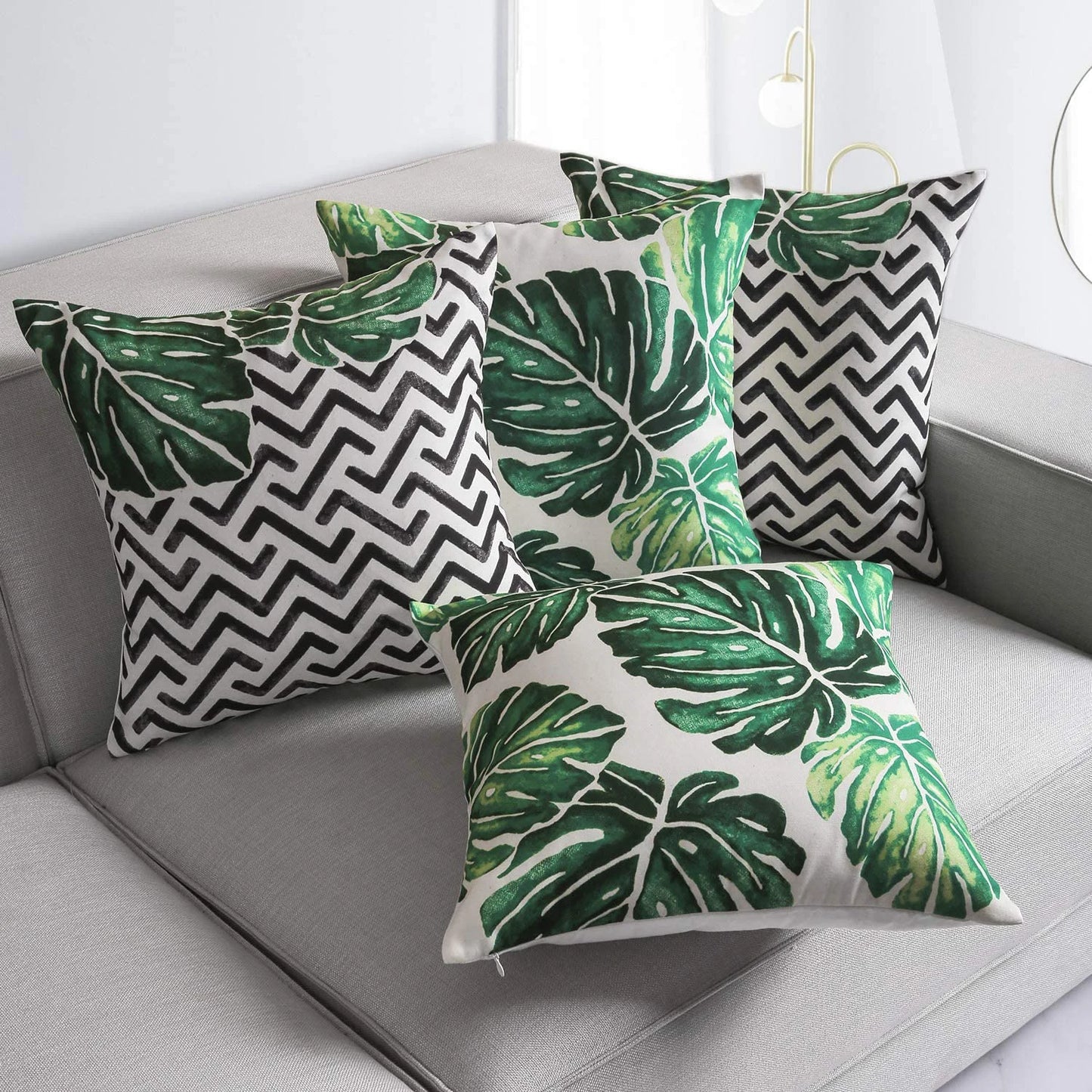 Set Of 4 Pieces 45*45cm/18*18in Tropical Palm Leaves Plant Printed Throw Pillow Case Cushion Covers Designed Series Bundle