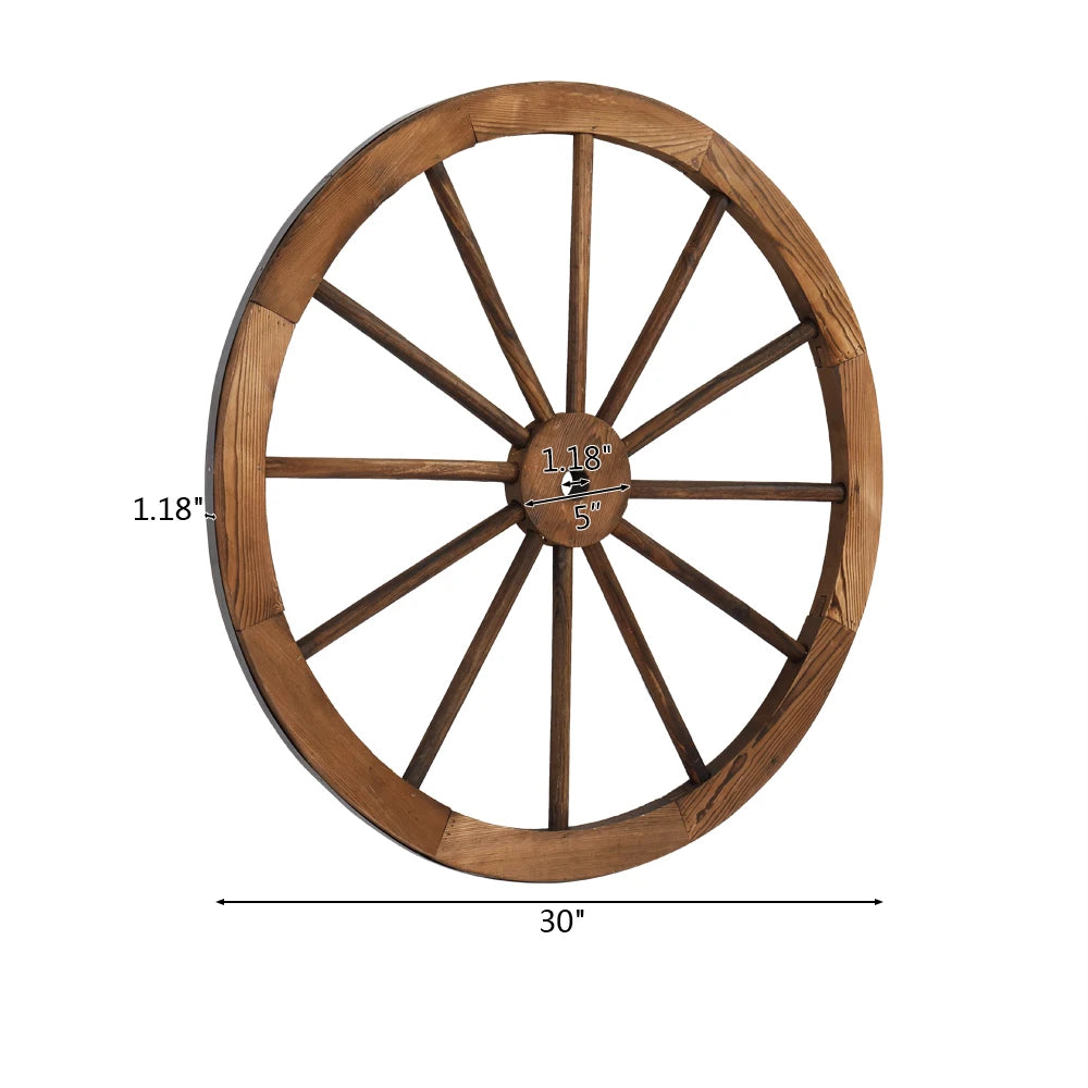 2Pcs Decorative Wheels 24/30 Inch Old Western Style Garden Art Wall Decor Wooden Wagon Wheel Brown[US-Stock]