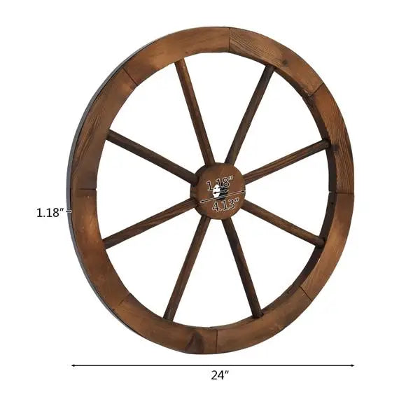 2Pcs Decorative Wheels 24/30 Inch Old Western Style Garden Art Wall Decor Wooden Wagon Wheel Brown[US-Stock]