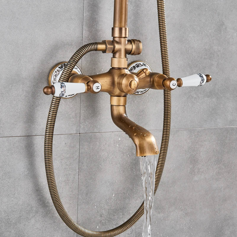 Antique Brass Shower Faucet Set t