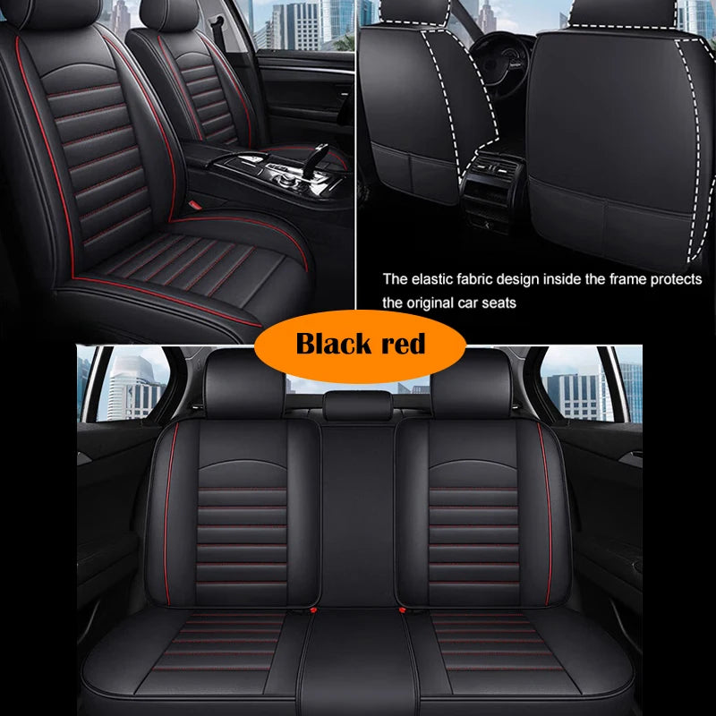 Universal 5 Seat Car Seat Cover With Neck Lumbar Pillow, Front Rear Full Set Faux Leather Automotive Seat Cushion Bench Protecto