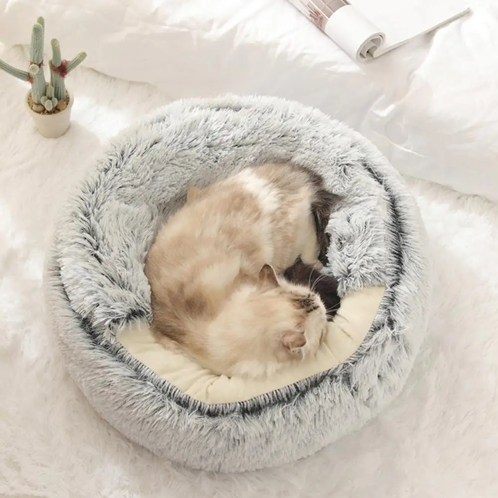 Pet Bed  Cozy Semi-closed Solid Color  Winter Small Dog Puppy Cat Cave Bed Pet Supplies