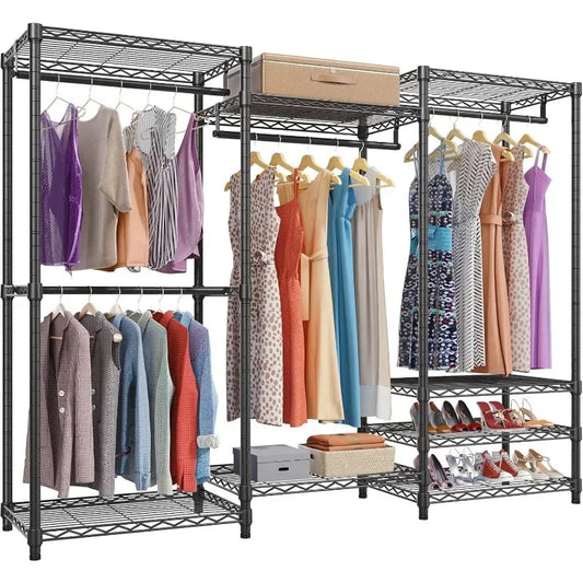 Freestanding Clothing Rack with 4 Hang Rods & 8 Shelves