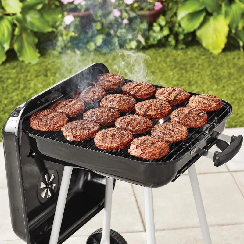 17.5" Square Steel Charcoal Grill with Wheels, Black