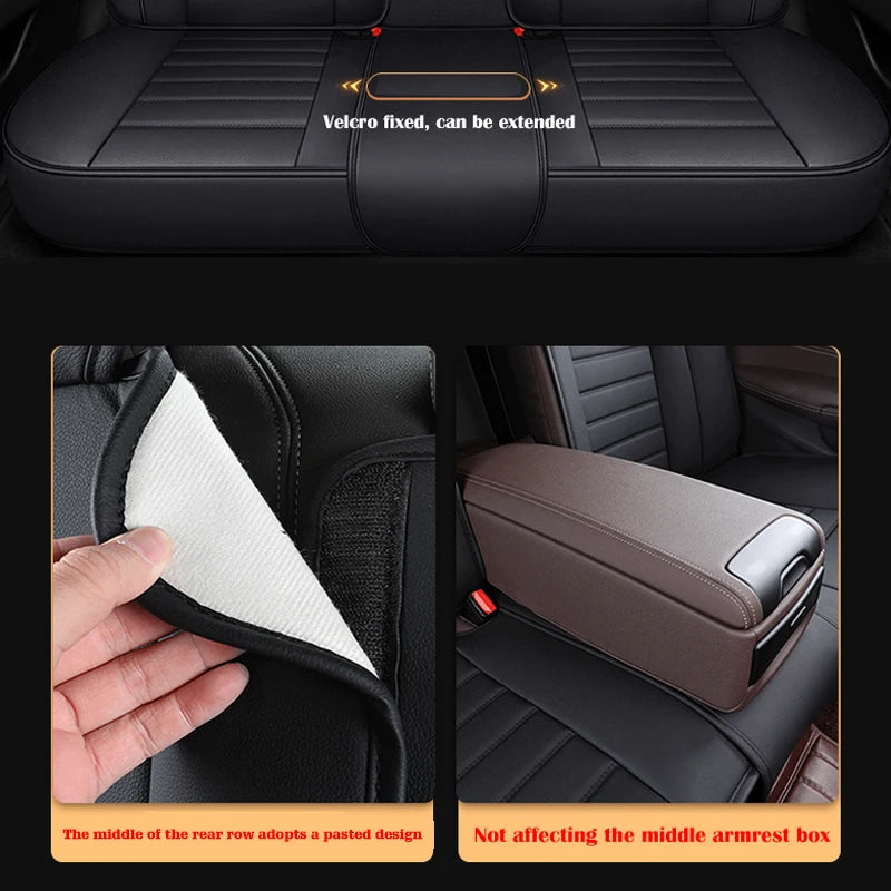 Universal 5 Seat Car Seat Cover With Neck Lumbar Pillow, Front Rear Full Set Faux Leather Automotive Seat Cushion Bench Protecto