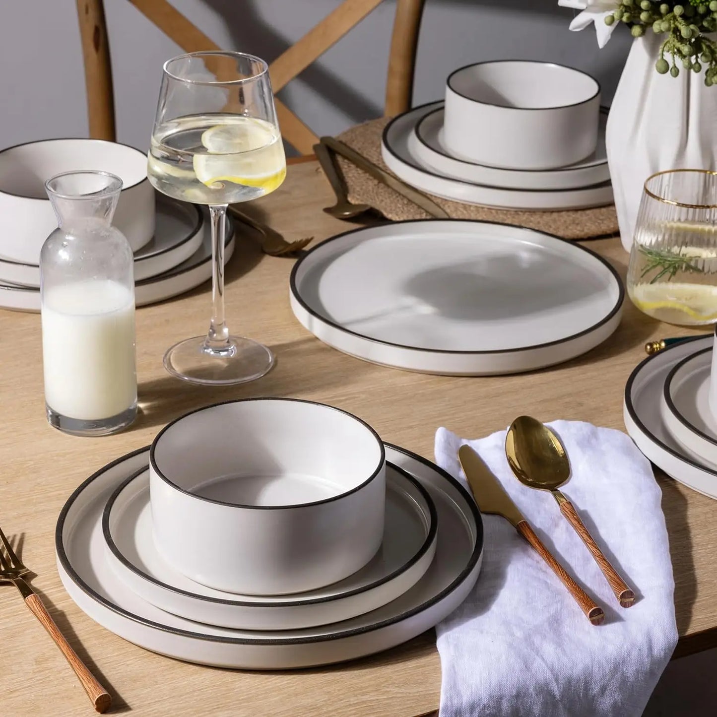 Ceramic Dinnerware Sets of 6, High Edge Stoneware Plates and Bowls Set, Oven & Dishwasher & Microwave Safe Dishes Set