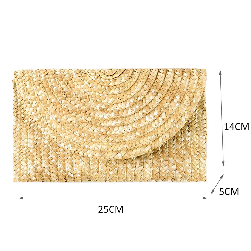 Women Wheat Straw Woven Clutch Casual Envelope Handbag Handmade Summer Beach Travel Purse Seaside Vacation Bags