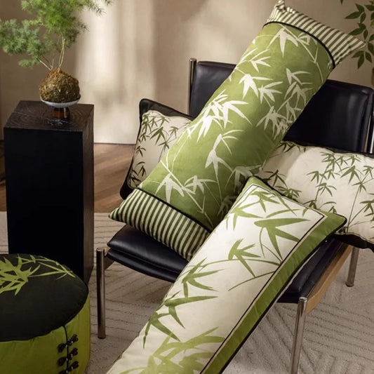 Chinese Retro Green Pillows 35x100 Long Cushion Luxury Bamboo Cushions Decorative Pillow For Sofa Chair Bedding Home Decorations