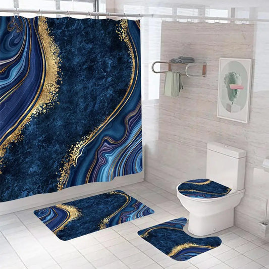 3d Printed Shower Curtain Shower Curtain Set Waterproof Shower Curtain Set with Anti-slip Rug Soft Flannel Bath Mat Durable