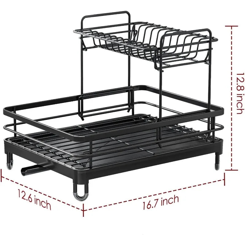 X-Large Stainless Steel Dish Rack for Kitchen Counter, 2-Tier Kitchen Organizers and Storage for Dishes, Bowls