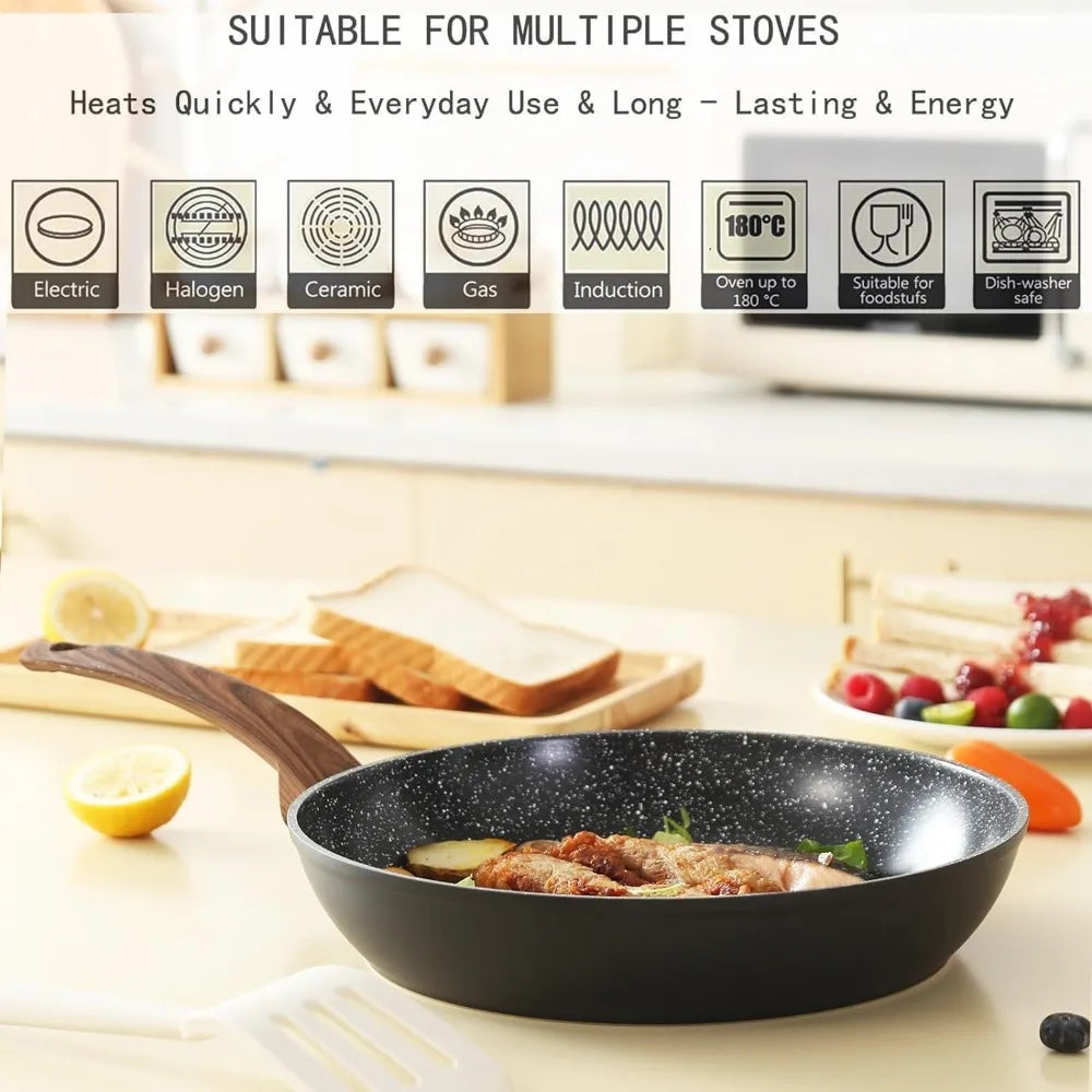 Pots and Pans Set Non Stick, Ceramic Cookware Set Kitchen Cooking Sets Induction Granite Pot and Pan w/Frying Pans, Saucepans