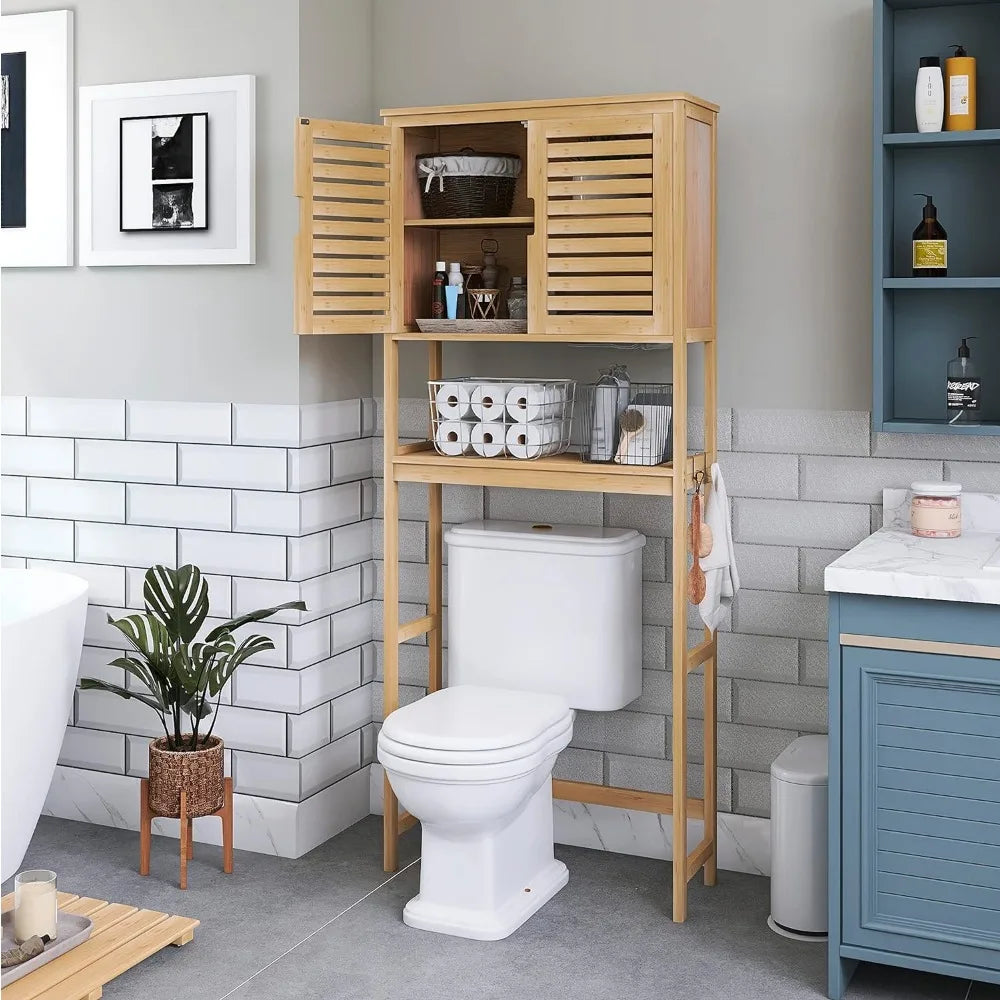 Bathroom Storage Shelf With Cabinet Bamboo