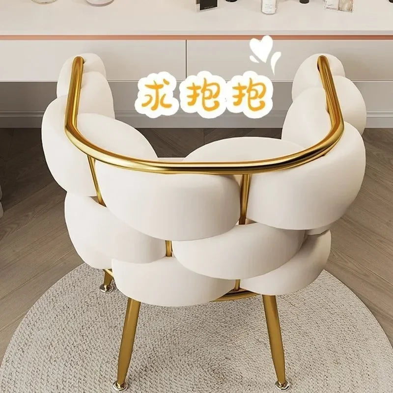 High-color Cosmetic Stool Home Girls Bedroom Dressing Table Stool Light Luxury Simple Petal Chair Backrest Nail Chair