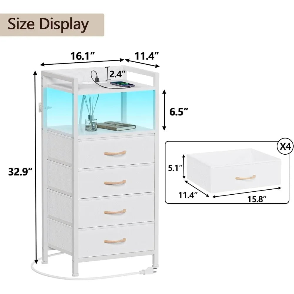 Nightstand with Led Light and Charging Station, Nightstand Side Table