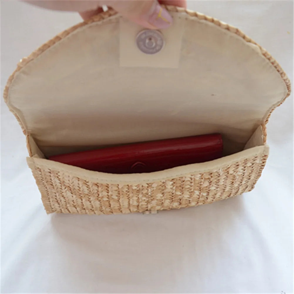 Women Wheat Straw Woven Clutch Casual Envelope Handbag Handmade Summer Beach Travel Purse Seaside Vacation Bags