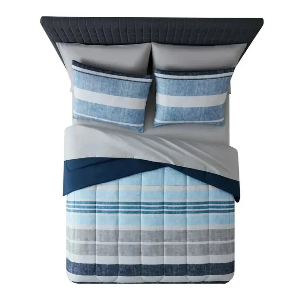 Blue Stripe Bed Comforter Set With Sheets