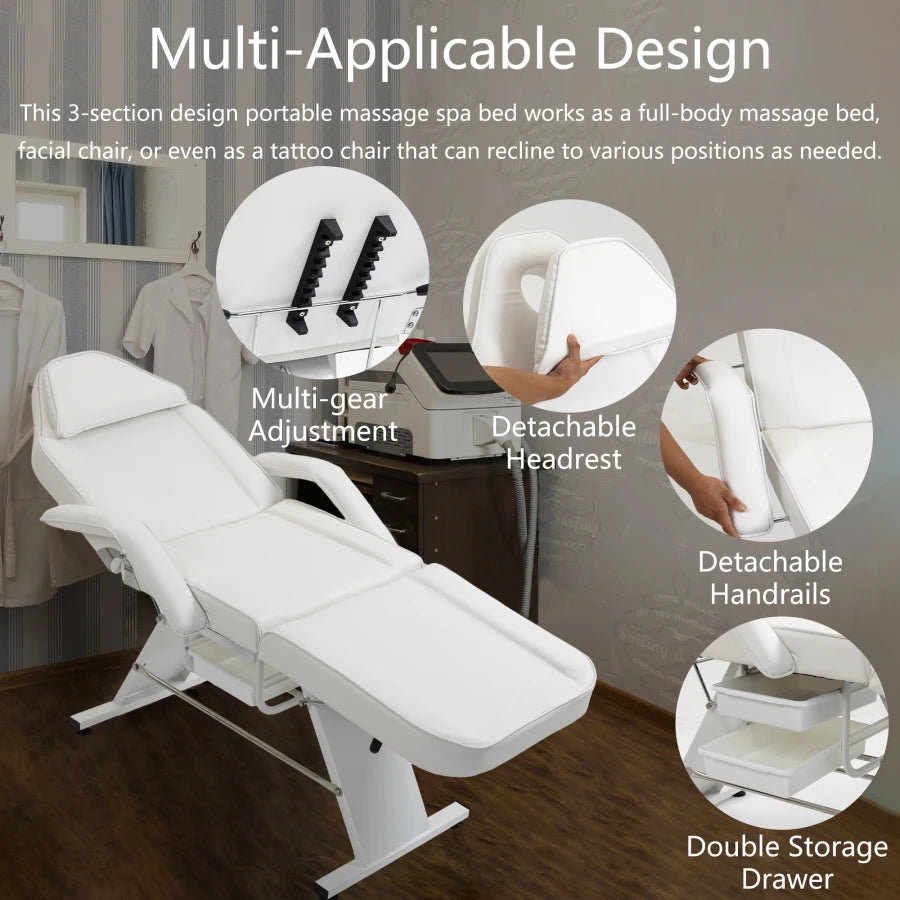 Massage Salon Bed with Hydraulic Stool