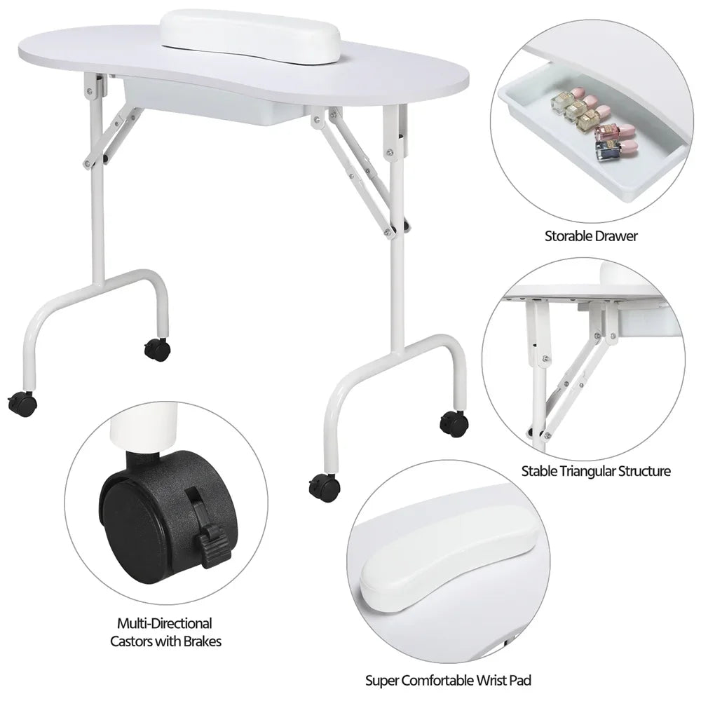 Folding Manicure Table with Client Wrist Pad and Carrying Case