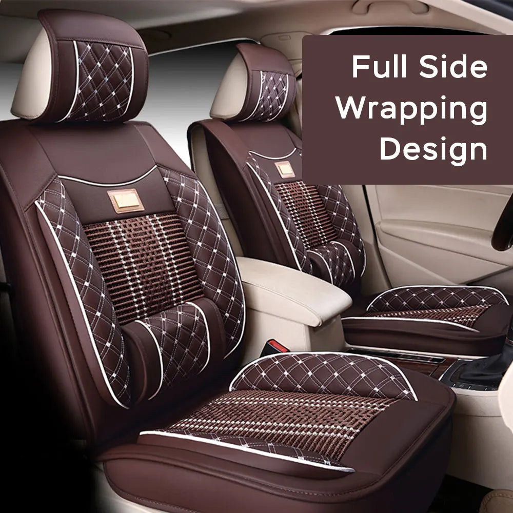 Car Seat Covers Five Seats Full Set PU Leather High Back Front And Rear Split Bench Car Seat Cover Waterproof Coffee Brown