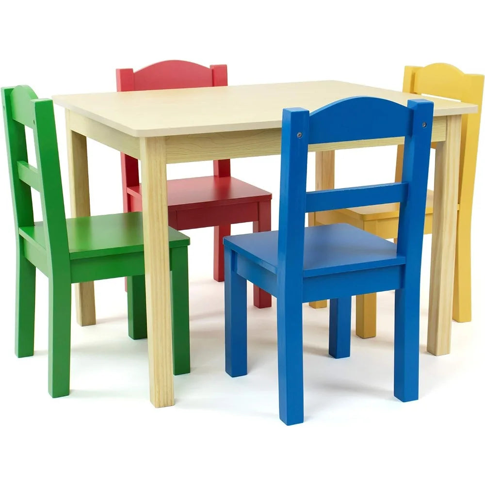 Collection Kids Wood Table & 4 Chair Set, Natural/Primary