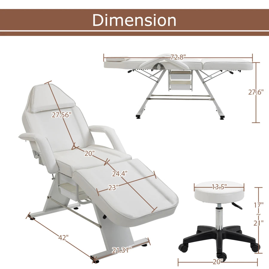 Massage Salon Bed with Hydraulic Stool