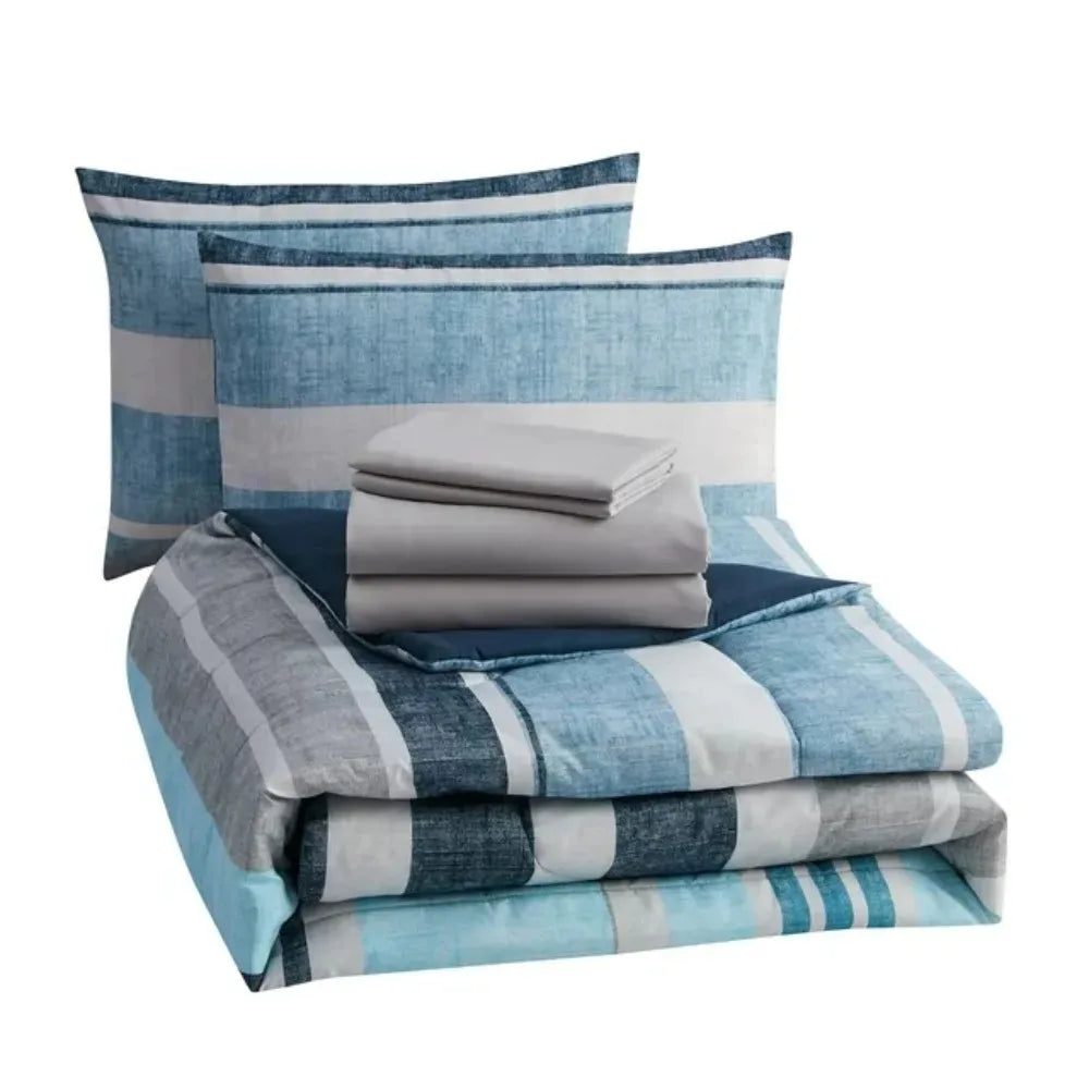 Blue Stripe Bed Comforter Set With Sheets