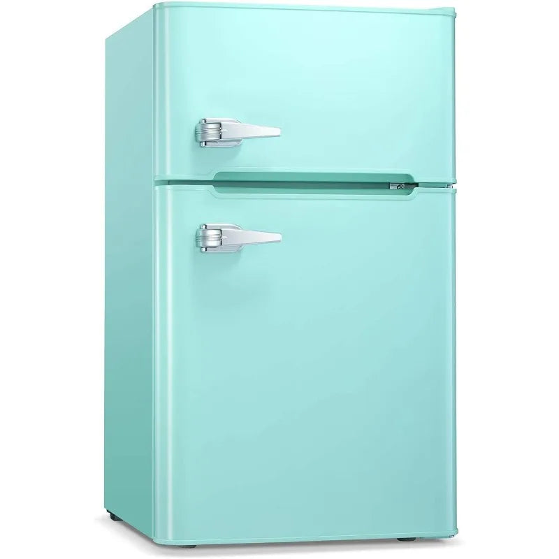 Antarctic Star Compact Mini Refrigerator Separate Freezer, Small Fridge Double 2-Door Adjustable Removable Retro Stainless Steel