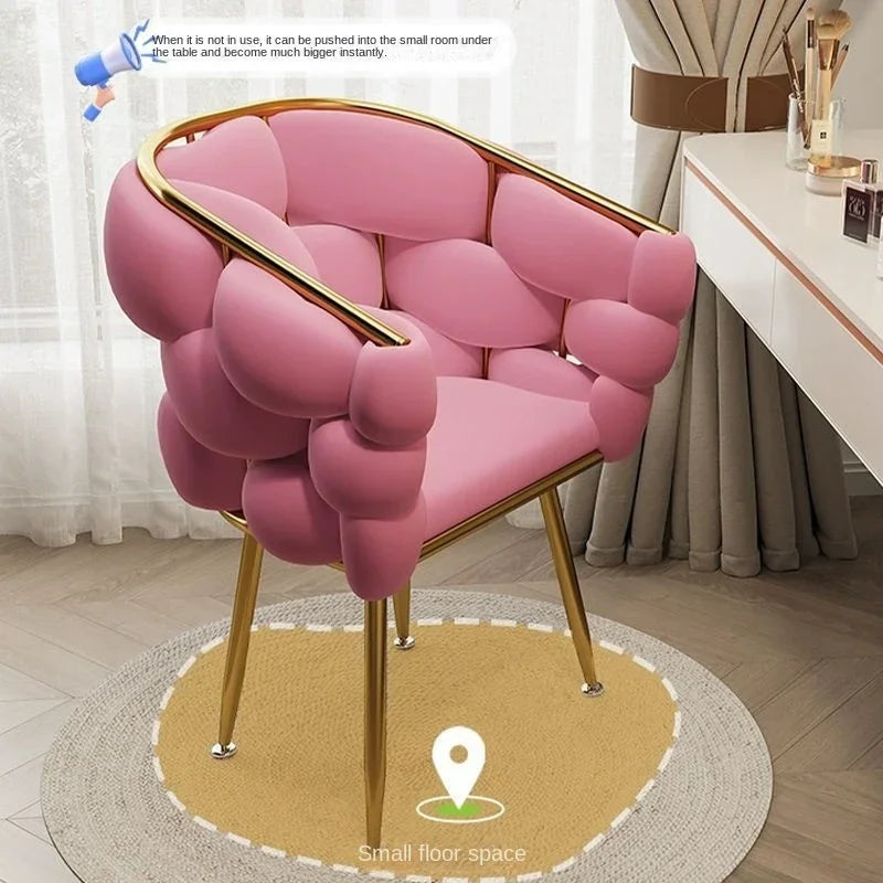 High-color Cosmetic Stool Home Girls Bedroom Dressing Table Stool Light Luxury Simple Petal Chair Backrest Nail Chair