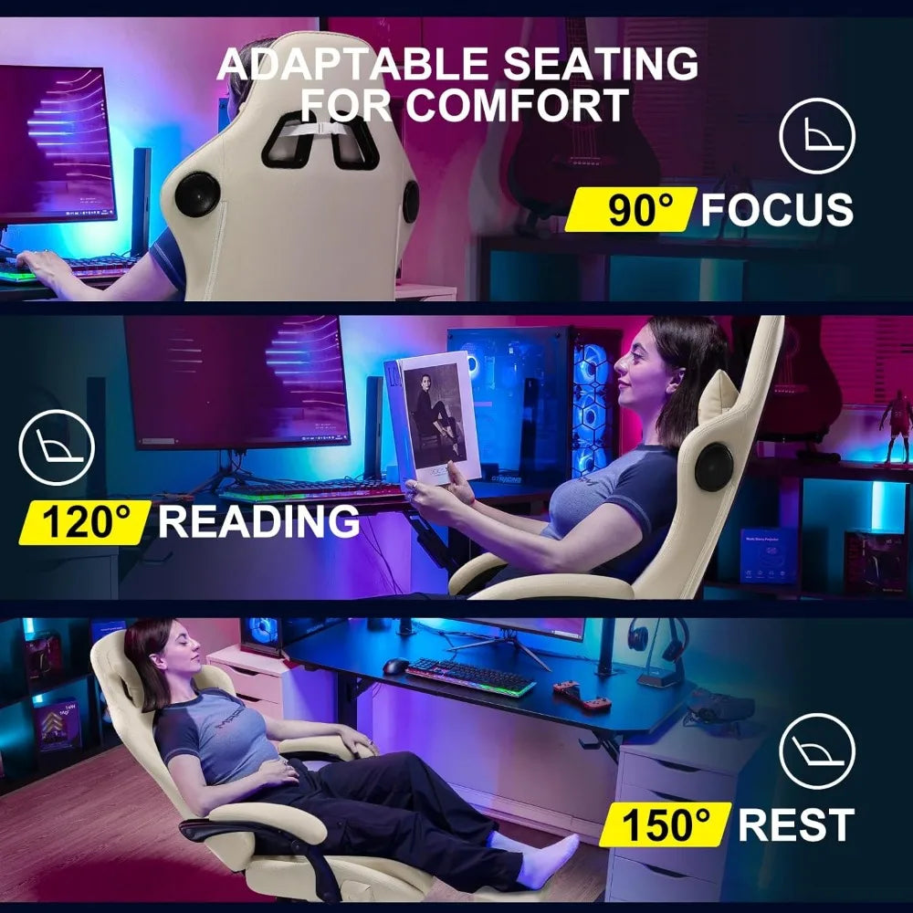 Gaming Chair with Footrest and Speakers