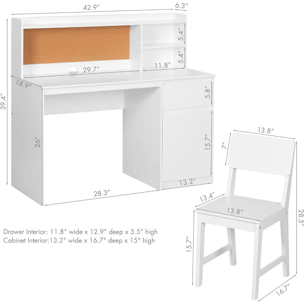 Wooden Children Study Table Kids Table and Chair Set Kids Desk and Chair Sets With Hutch and Storage Cabinet Children's