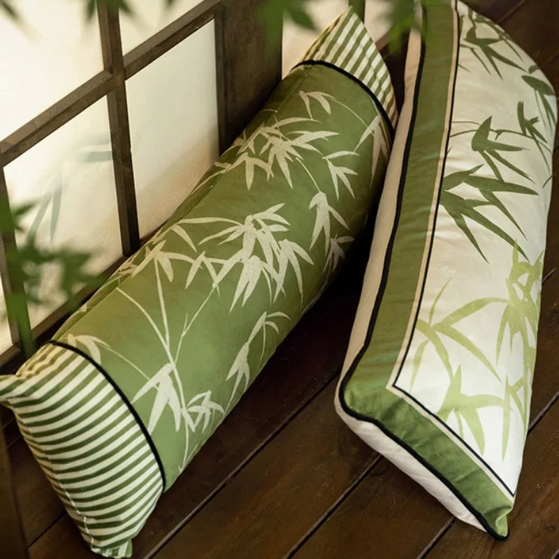 Chinese Retro Green Pillows 35x100 Long Cushion Luxury Bamboo Cushions Decorative Pillow For Sofa Chair Bedding Home Decorations