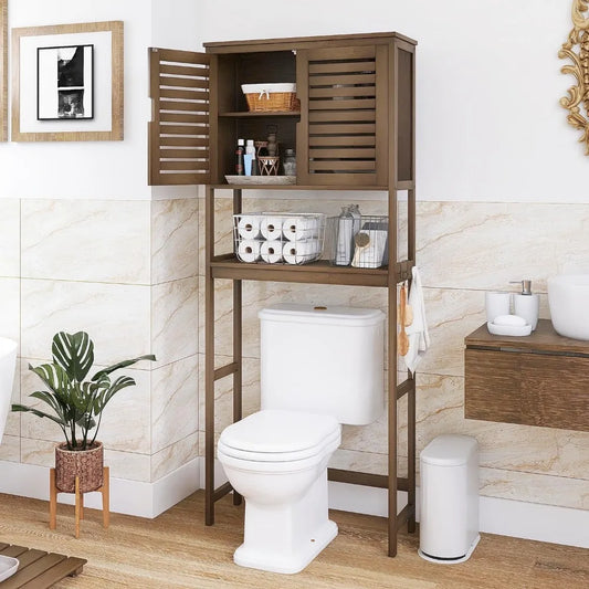 Bathroom Storage Shelf With Cabinet Bamboo