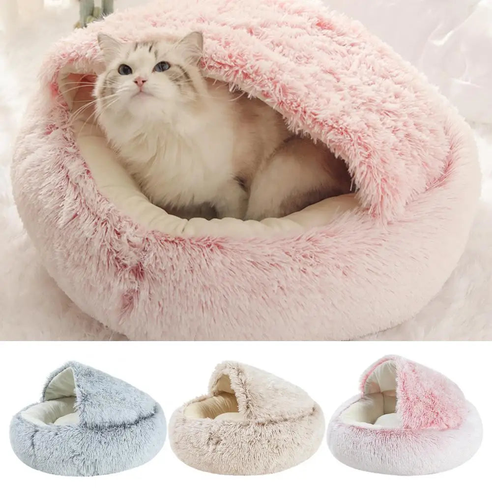 Pet Bed  Cozy Semi-closed Solid Color  Winter Small Dog Puppy Cat Cave Bed Pet Supplies