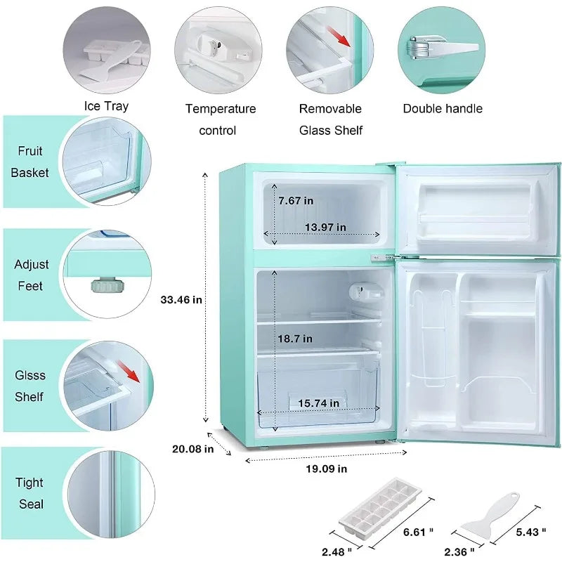 Antarctic Star Compact Mini Refrigerator Separate Freezer, Small Fridge Double 2-Door Adjustable Removable Retro Stainless Steel