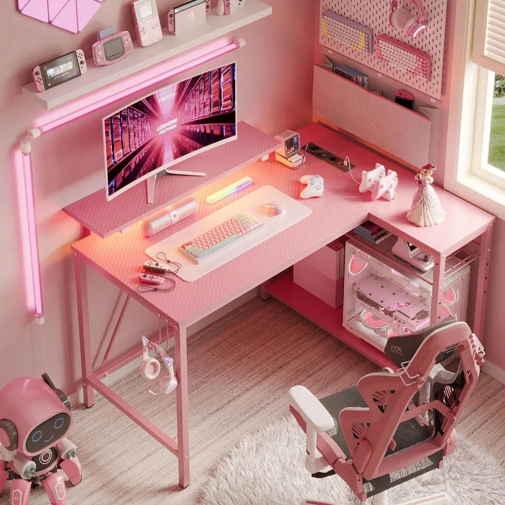 Gaming Desk With Power Outlets Kids Table and Chair Set L Shaped Desk With Hooks Workstation Desk for Office and Bedroom