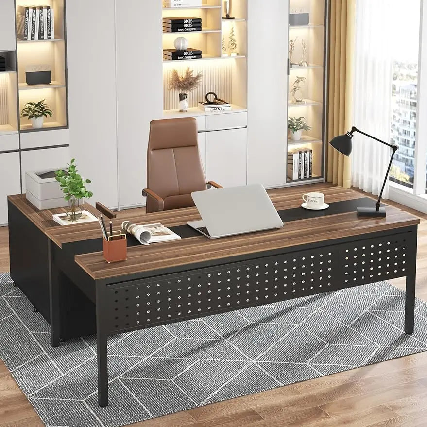 Tribesigns 70.8" Large Executive Office Desk and 47" Lateral File Cabinet Combo, L-Shaped Computer Desk 2 Piece Business Furnitu