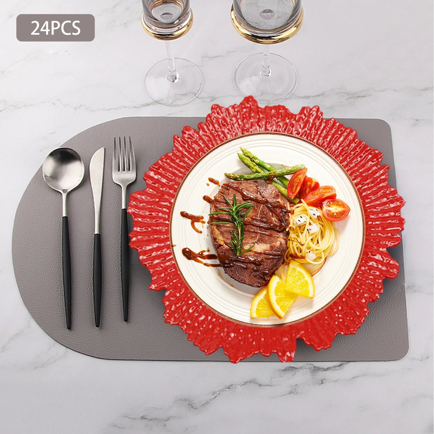 Red Charger Plates 24pcs Plastic Chargers for Dinner Plate Tableware Decor