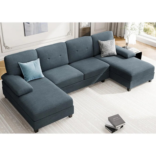 Sectional Couches for Living Room,4 Seat Sofa Set U-Shaped Couch with Double Wide Chaise,106in Modern Fabric Large Couch with Ov