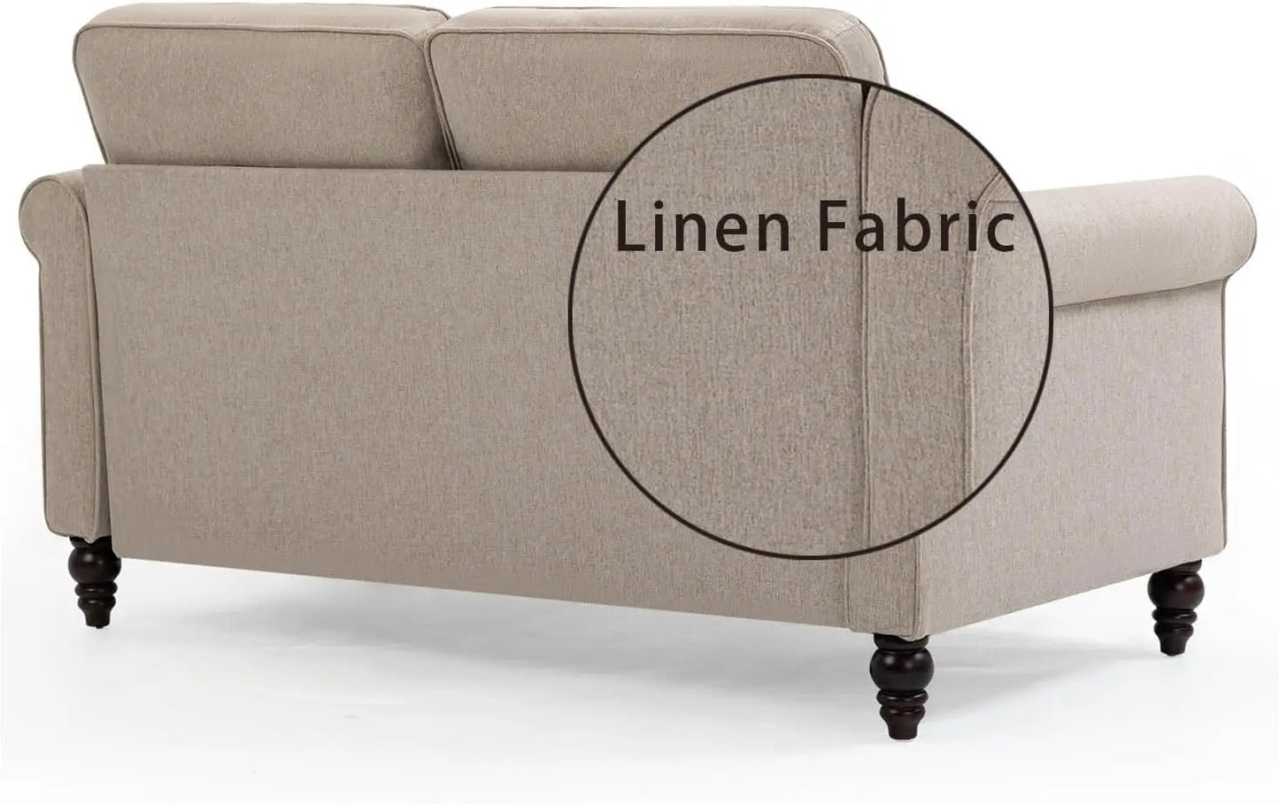 2 Seater Loveseat Sofa,Mid Century Couches for Living Room,Modern Linen Fabric Sofa Couch with Wood Legs,Button Tufted Sofa