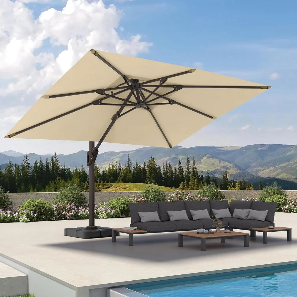 9' X 12' Cantilever Patio Umbrella, 360°Rotation Rectangular Outdoor Umbrellas, Double Top Large Offset Sun Shade Umbrella