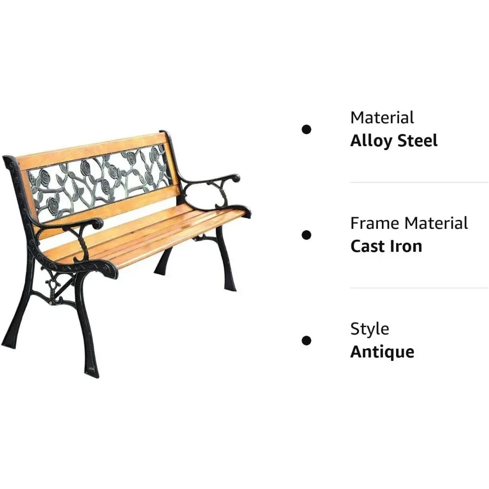 Garden Bench Patio Bench Porch Bnech Chair Deck Hardwood Cast Iron Love Seat, Black Patio Benches