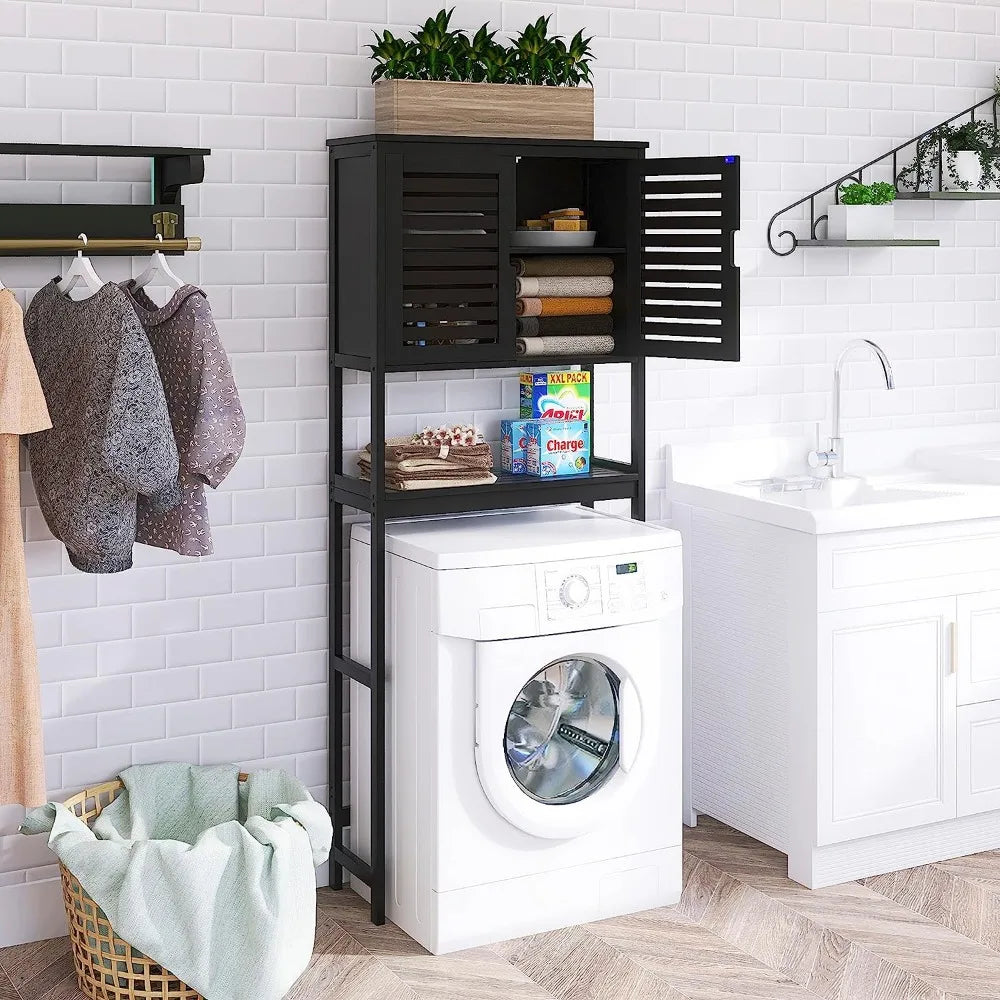 Bathroom Storage Shelf With Cabinet Bamboo