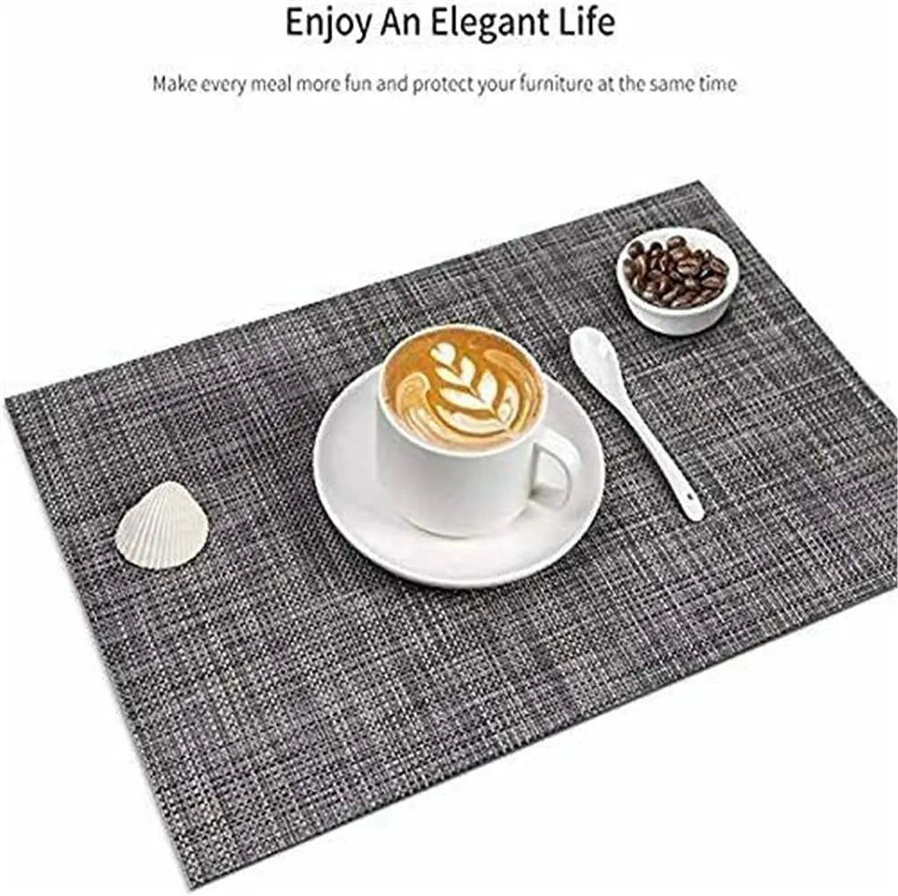 4Pcs PVC Placemats Non-Slip Heat Insulation Dining Table Mats Table Place Mats Cup Coaster Set Gray 45 x 30cm