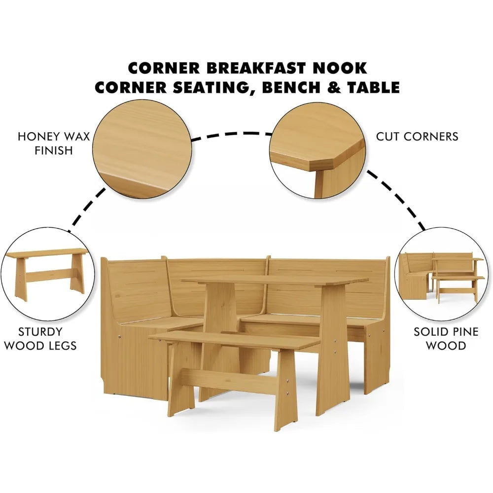 Dining table Double-sided breakfast corner Natural solid wood corner Cutlery Kitchen Room Furniture Free shipping