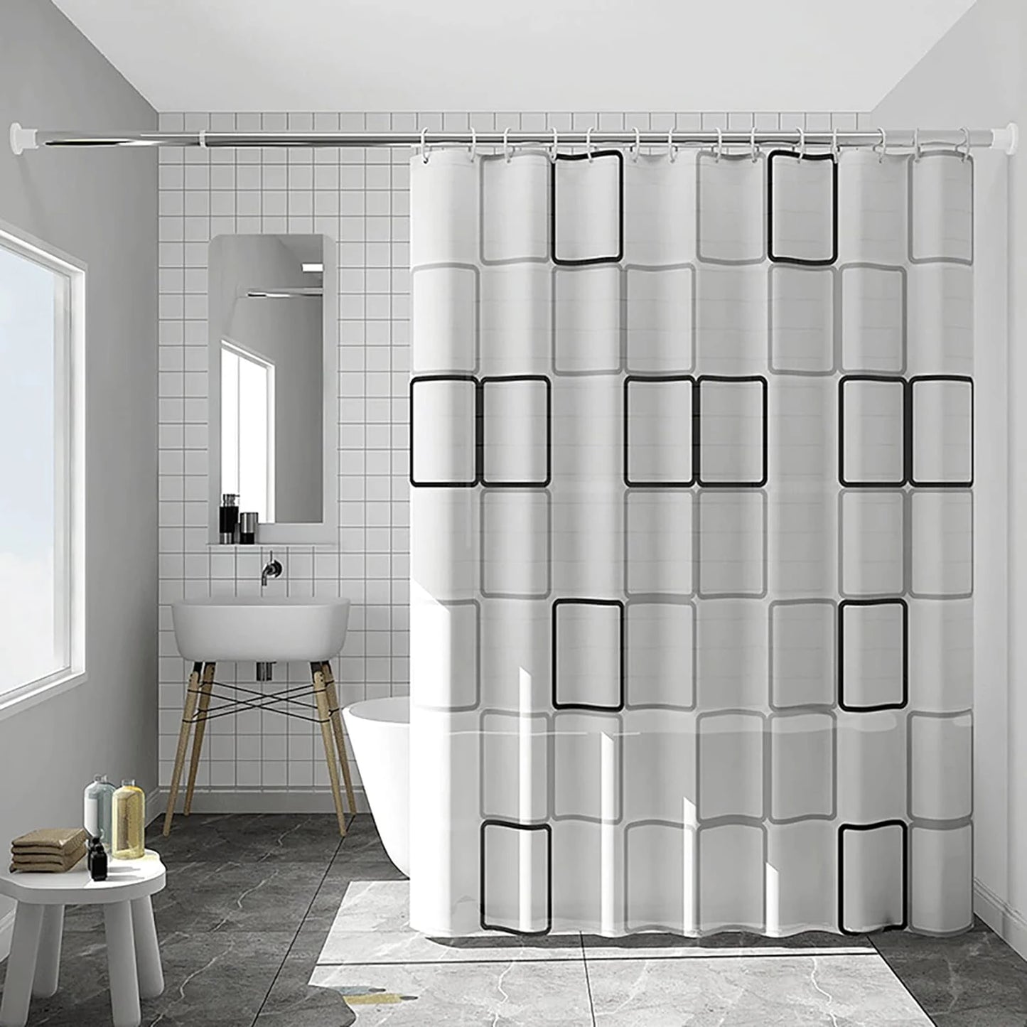 72x78 inches Checkerboard Wall Shower Curtain - Textured Shower Curtains for Bathroom Set with 12 Hooks, Hotel Spa Luxury Polyes