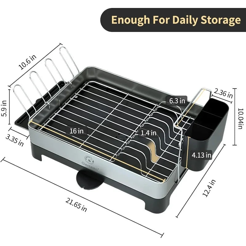 Stainless Steel Dish Rack with Drainboard and Rotatable Spout