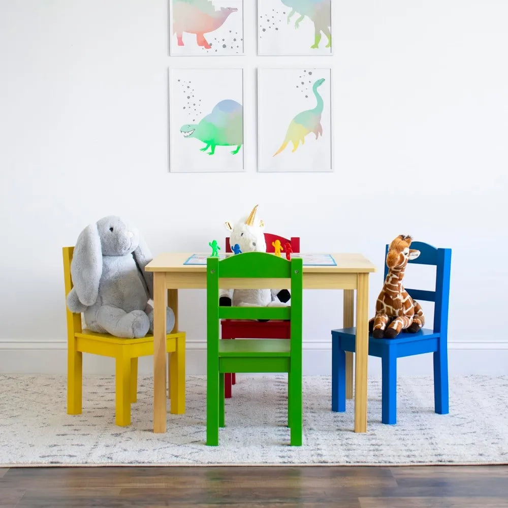 Collection Kids Wood Table & 4 Chair Set, Natural/Primary