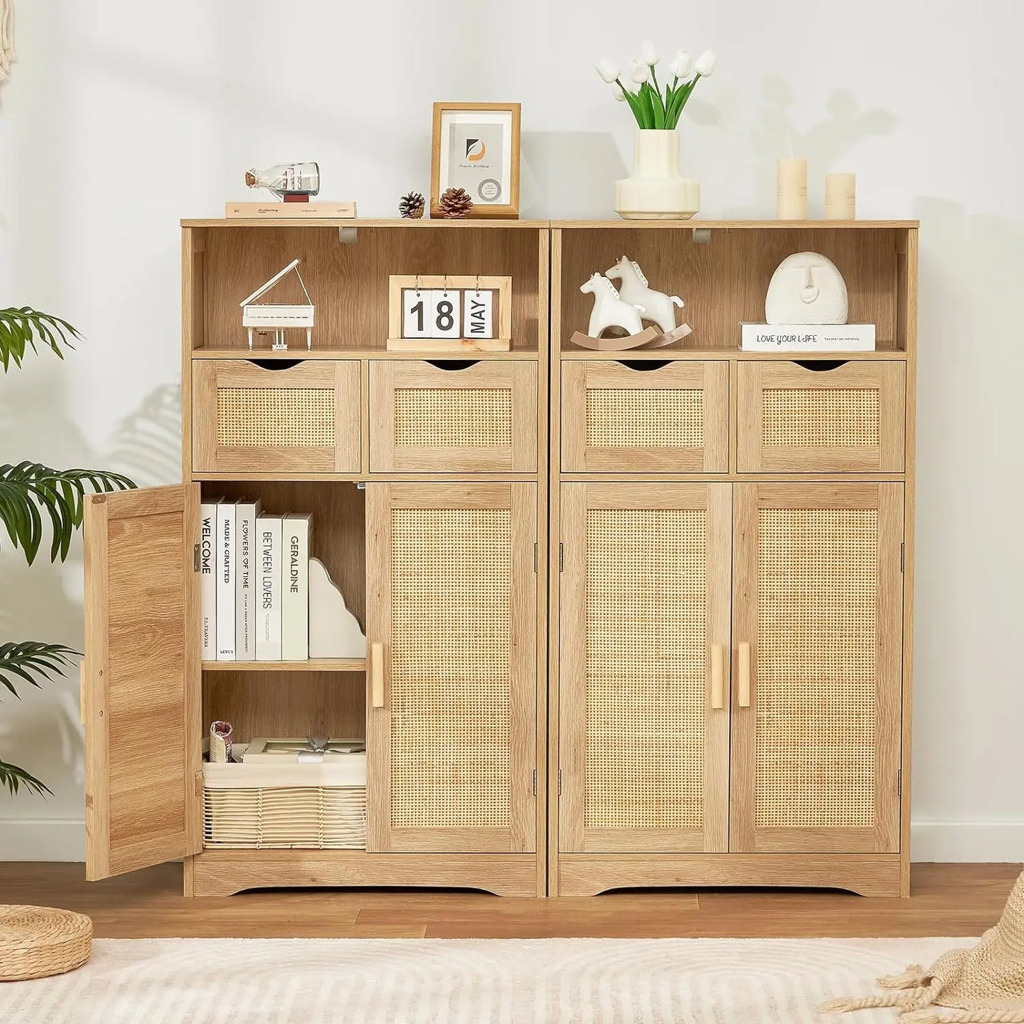 Bathroom Cabinet with 2 Rattan Doors