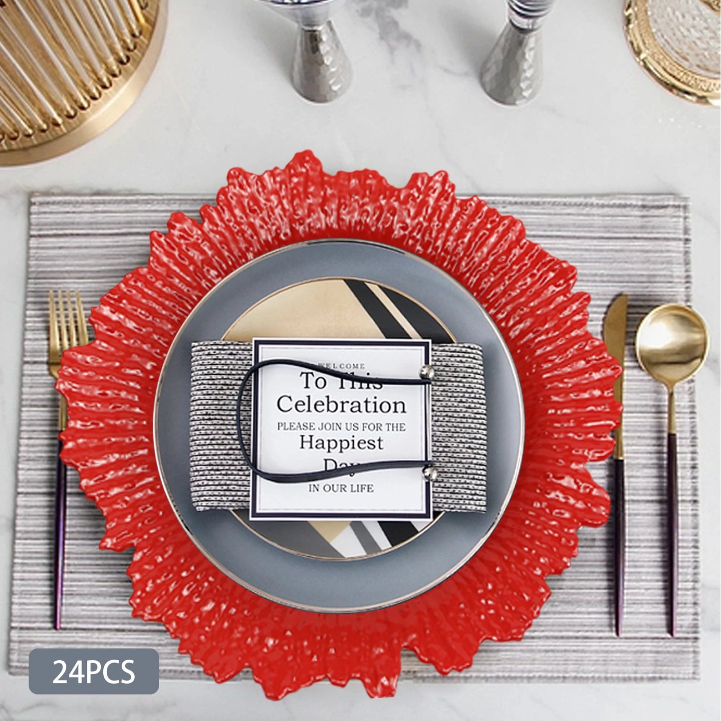 Red Charger Plates 24pcs Plastic Chargers for Dinner Plate Tableware Decor