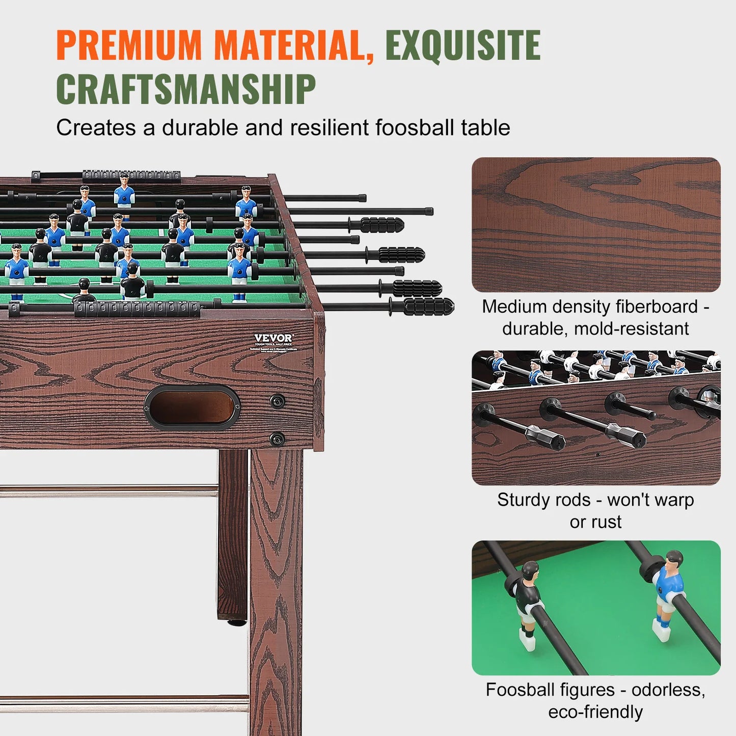 VEVOR Foosball Table 48in Standard Size for Home Family and Game Room with Foosball Table Set Includes 2 Balls 2 Cup Holders